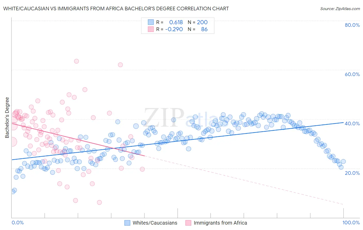 White/Caucasian vs Immigrants from Africa Bachelor's Degree
