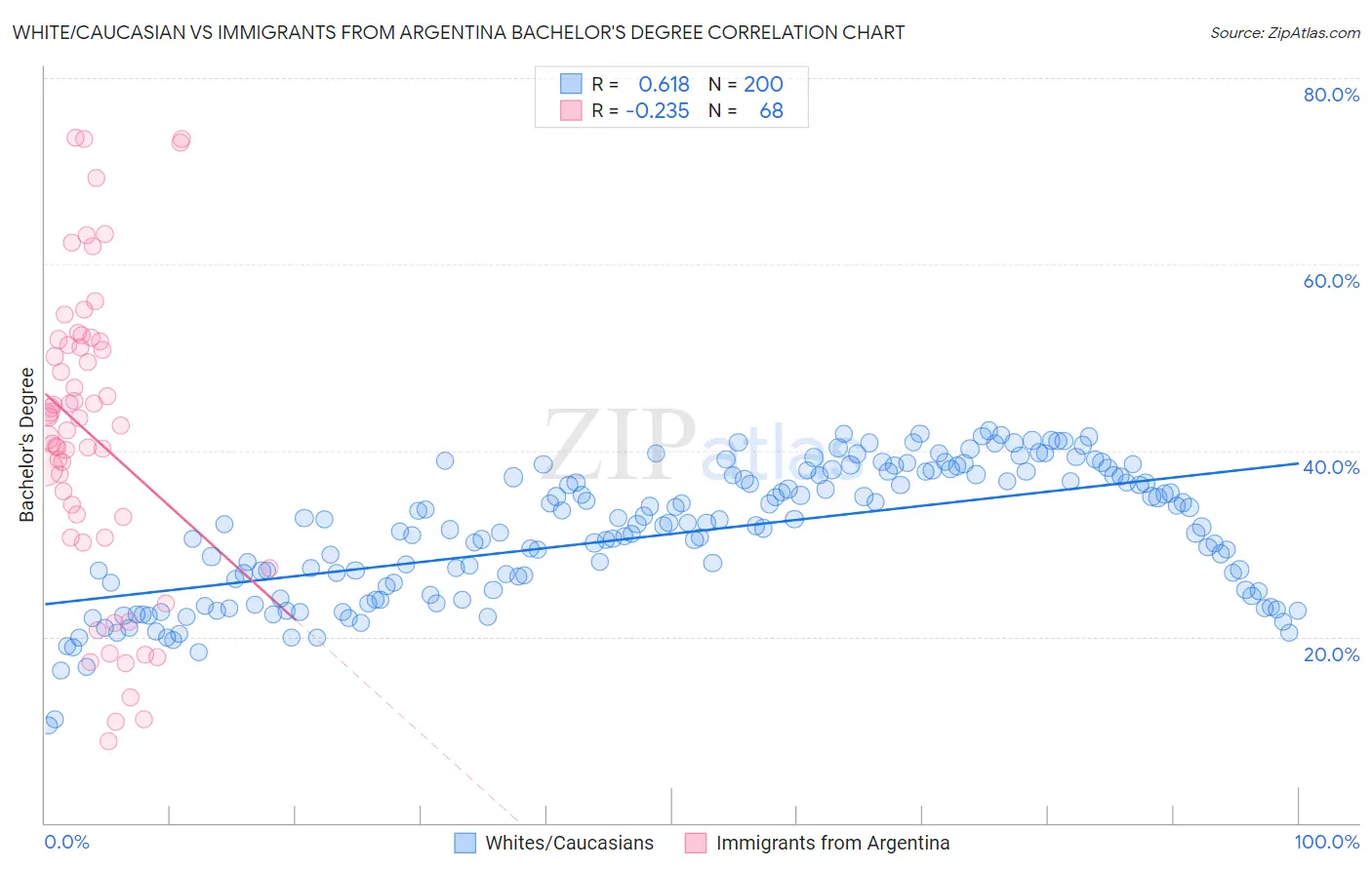White/Caucasian vs Immigrants from Argentina Bachelor's Degree