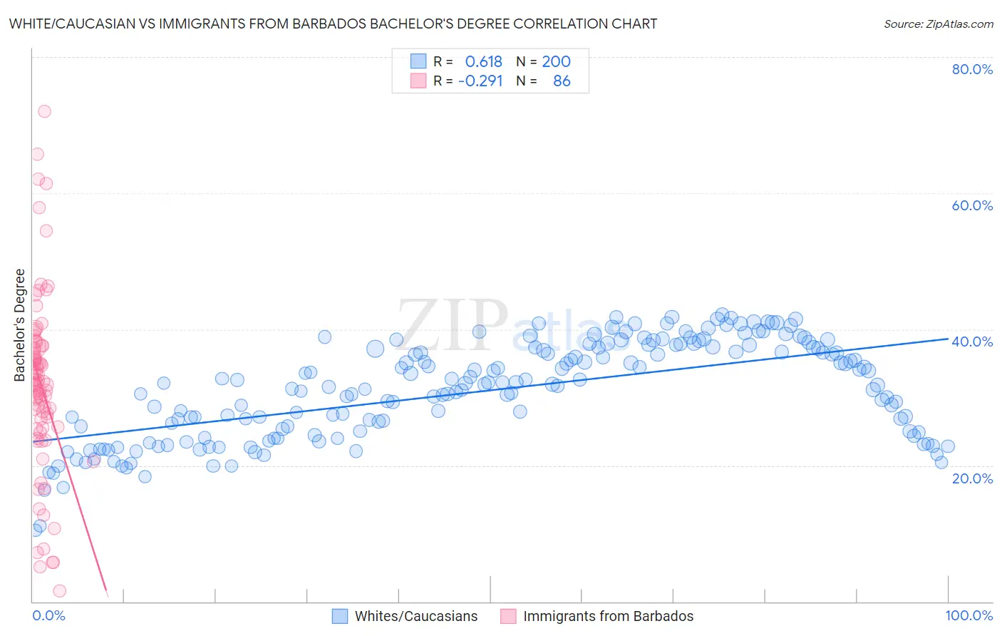 White/Caucasian vs Immigrants from Barbados Bachelor's Degree