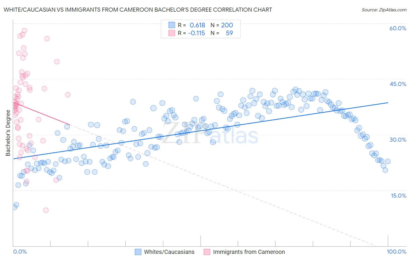 White/Caucasian vs Immigrants from Cameroon Bachelor's Degree