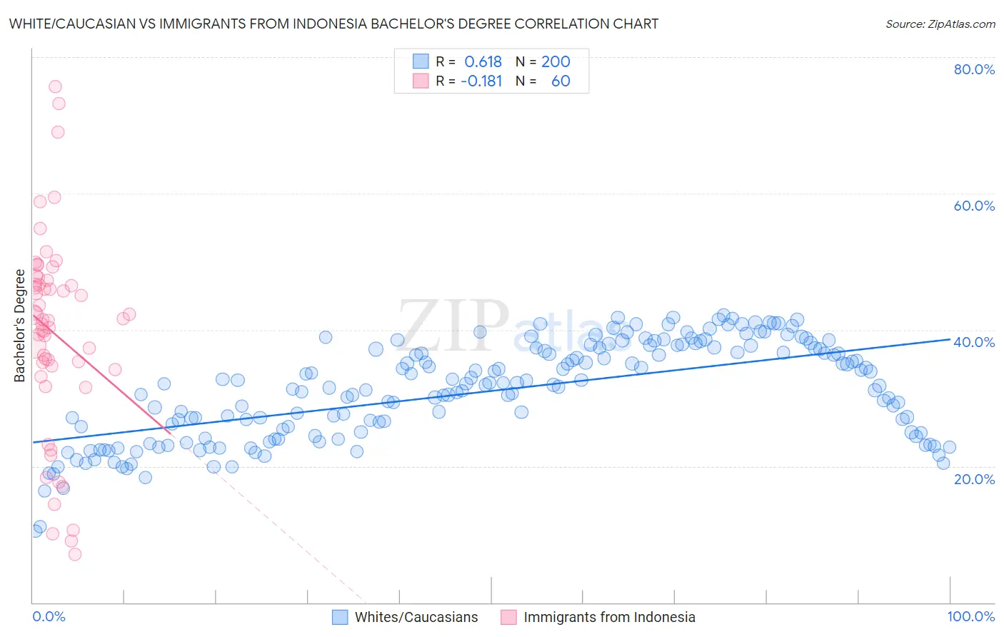 White/Caucasian vs Immigrants from Indonesia Bachelor's Degree