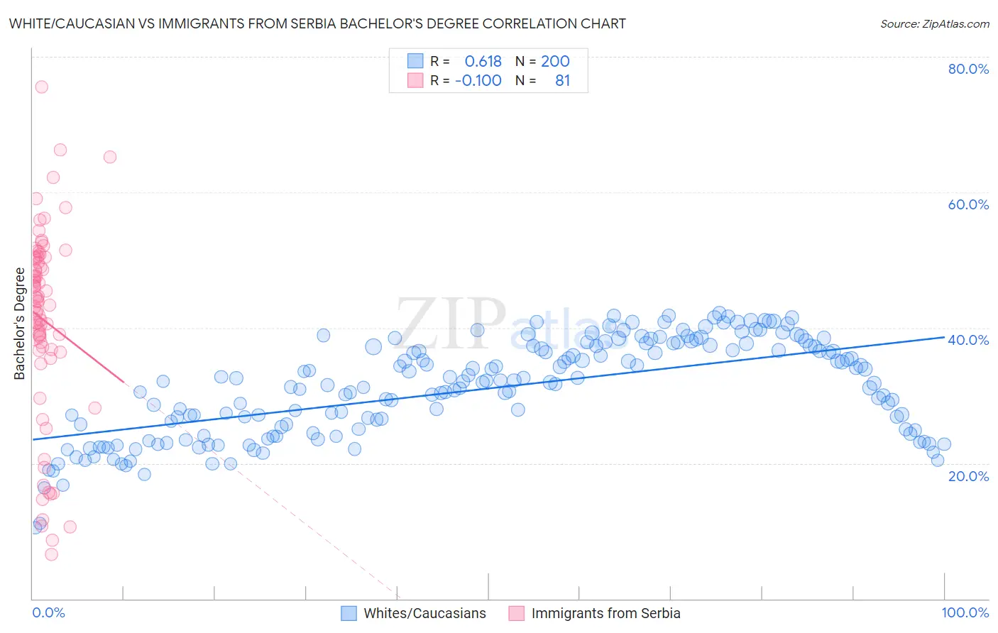 White/Caucasian vs Immigrants from Serbia Bachelor's Degree
