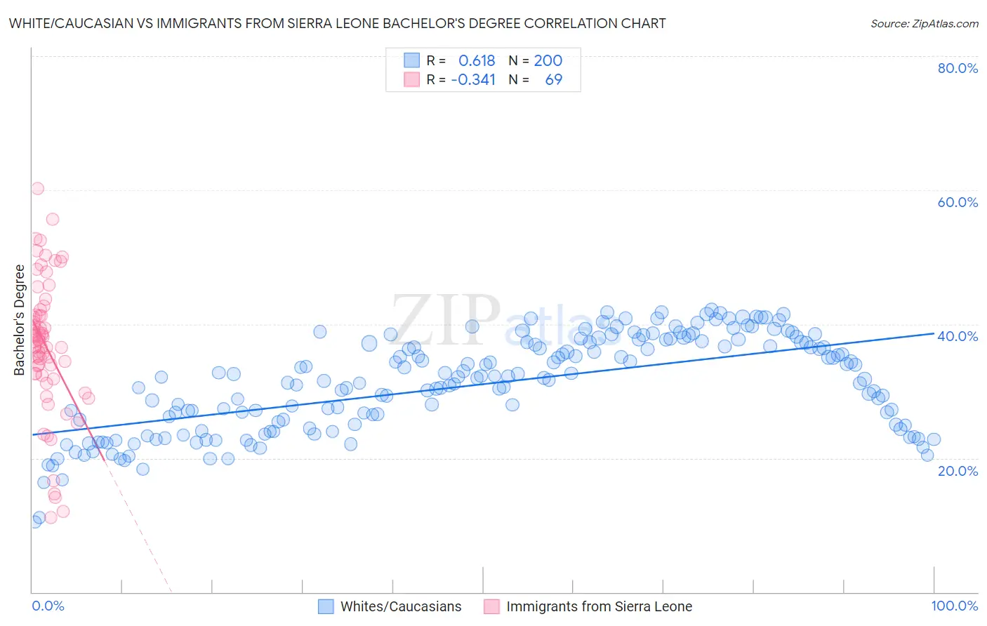 White/Caucasian vs Immigrants from Sierra Leone Bachelor's Degree