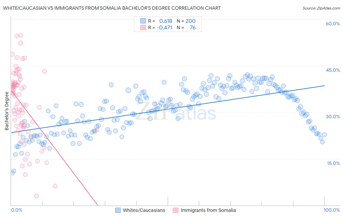 White/Caucasian vs Immigrants from Somalia Bachelor's Degree