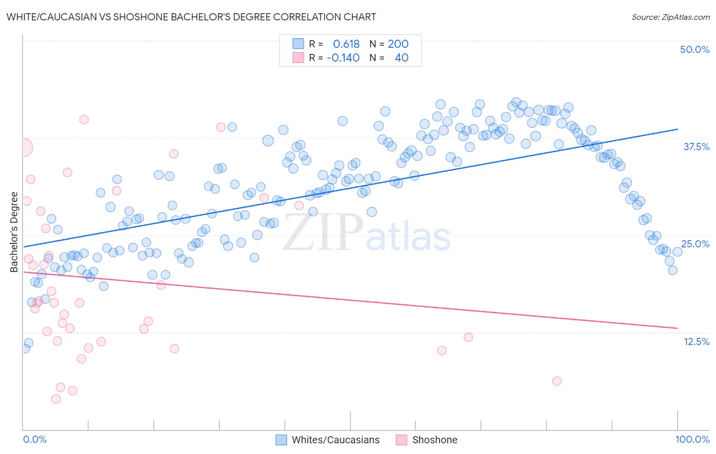White/Caucasian vs Shoshone Bachelor's Degree