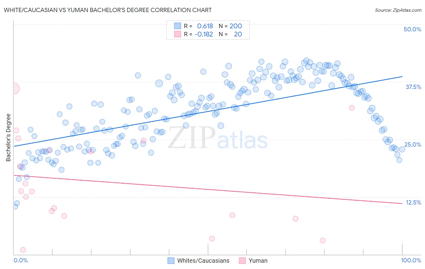 White/Caucasian vs Yuman Bachelor's Degree