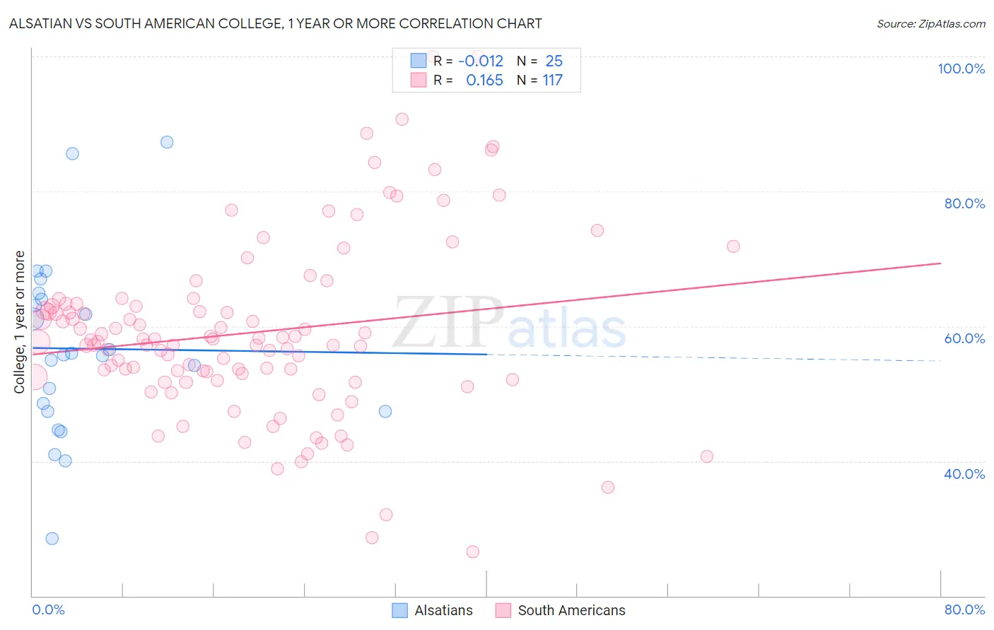 Alsatian vs South American College, 1 year or more