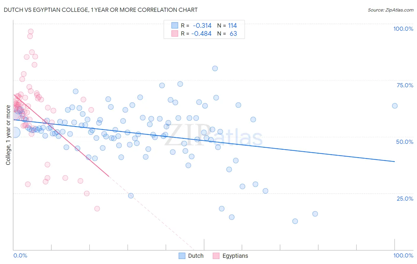 Dutch vs Egyptian College, 1 year or more