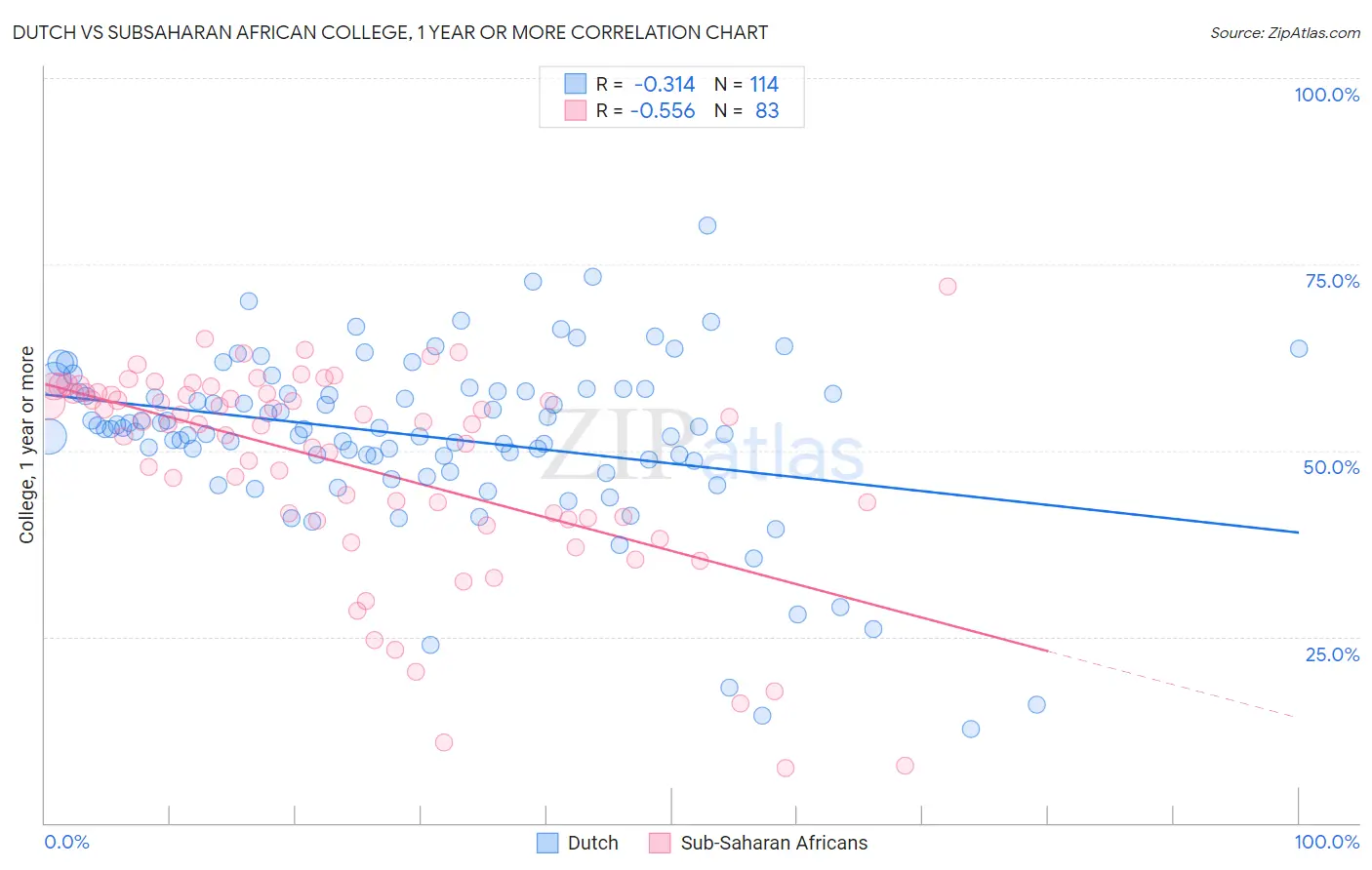 Dutch vs Subsaharan African College, 1 year or more