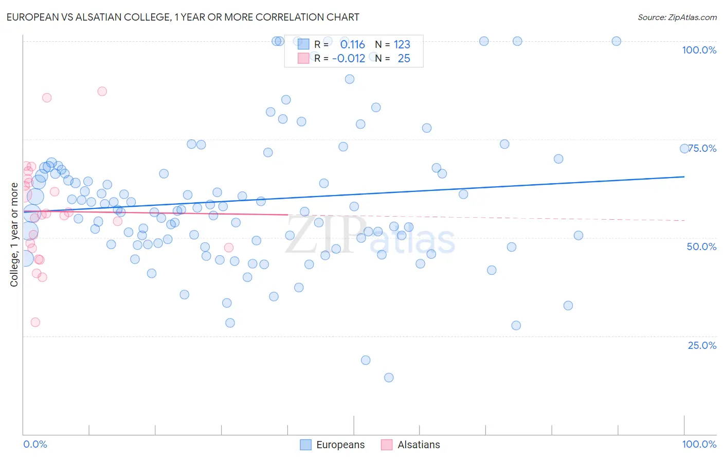 European vs Alsatian College, 1 year or more