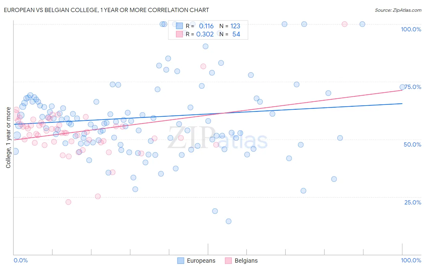 European vs Belgian College, 1 year or more