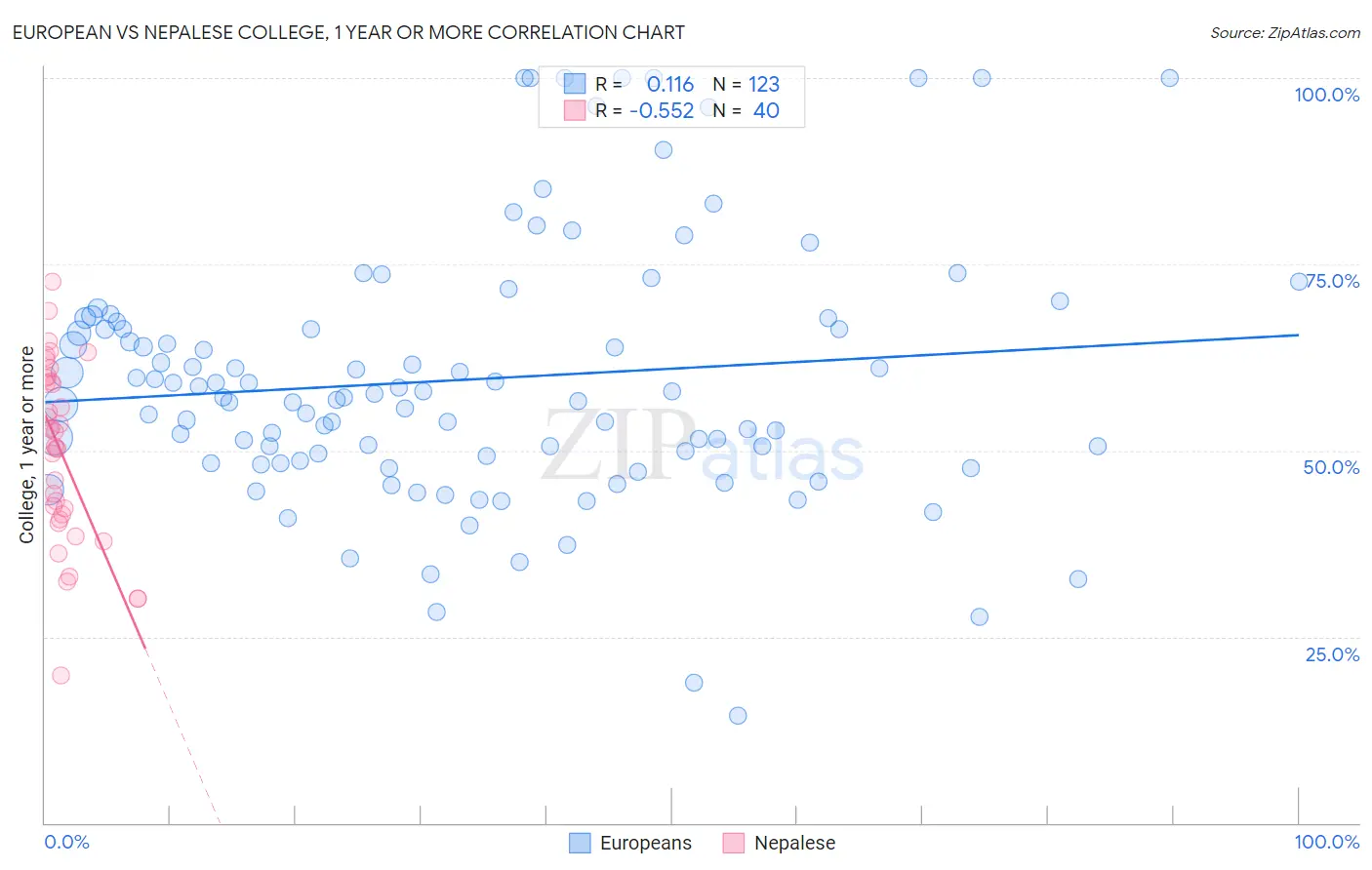 European vs Nepalese College, 1 year or more