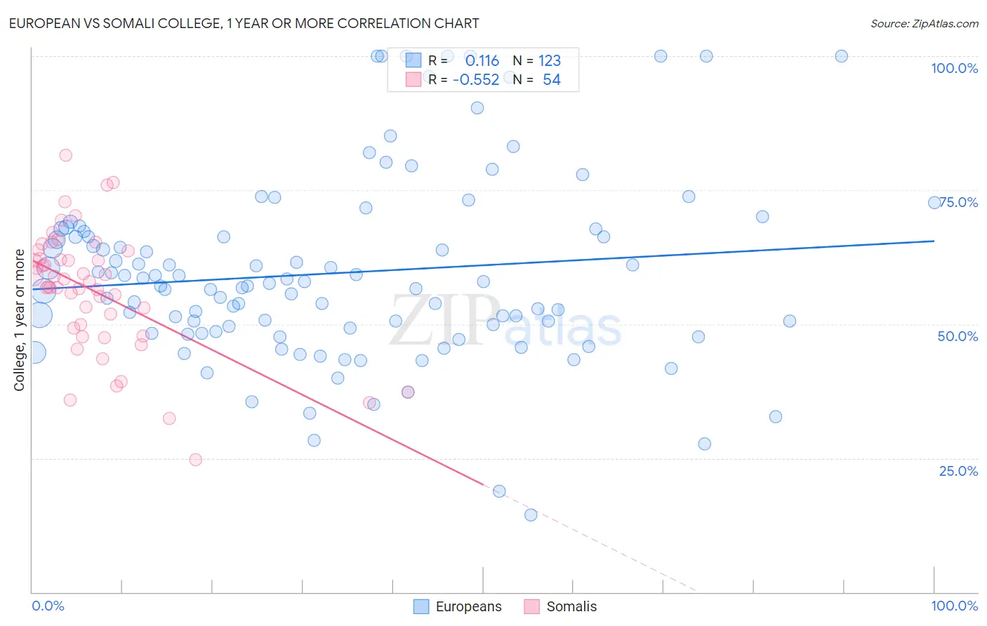 European vs Somali College, 1 year or more