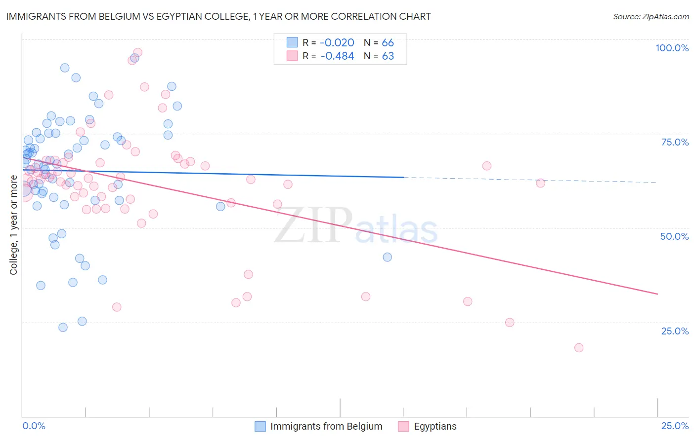 Immigrants from Belgium vs Egyptian College, 1 year or more
