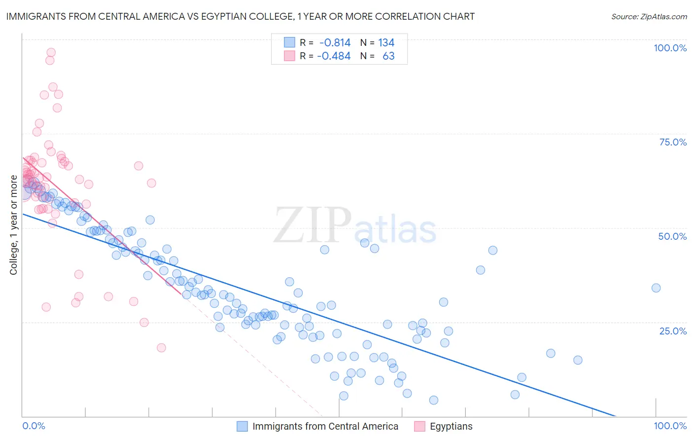 Immigrants from Central America vs Egyptian College, 1 year or more