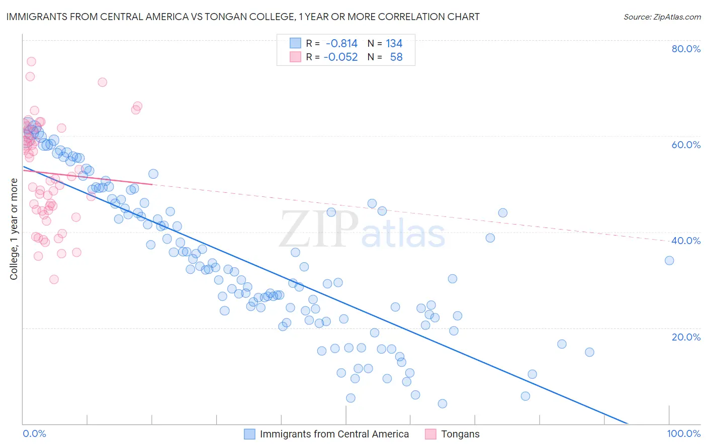 Immigrants from Central America vs Tongan College, 1 year or more