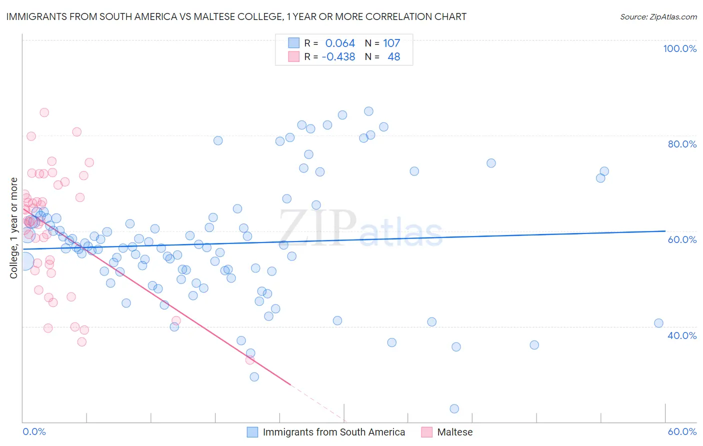 Immigrants from South America vs Maltese College, 1 year or more