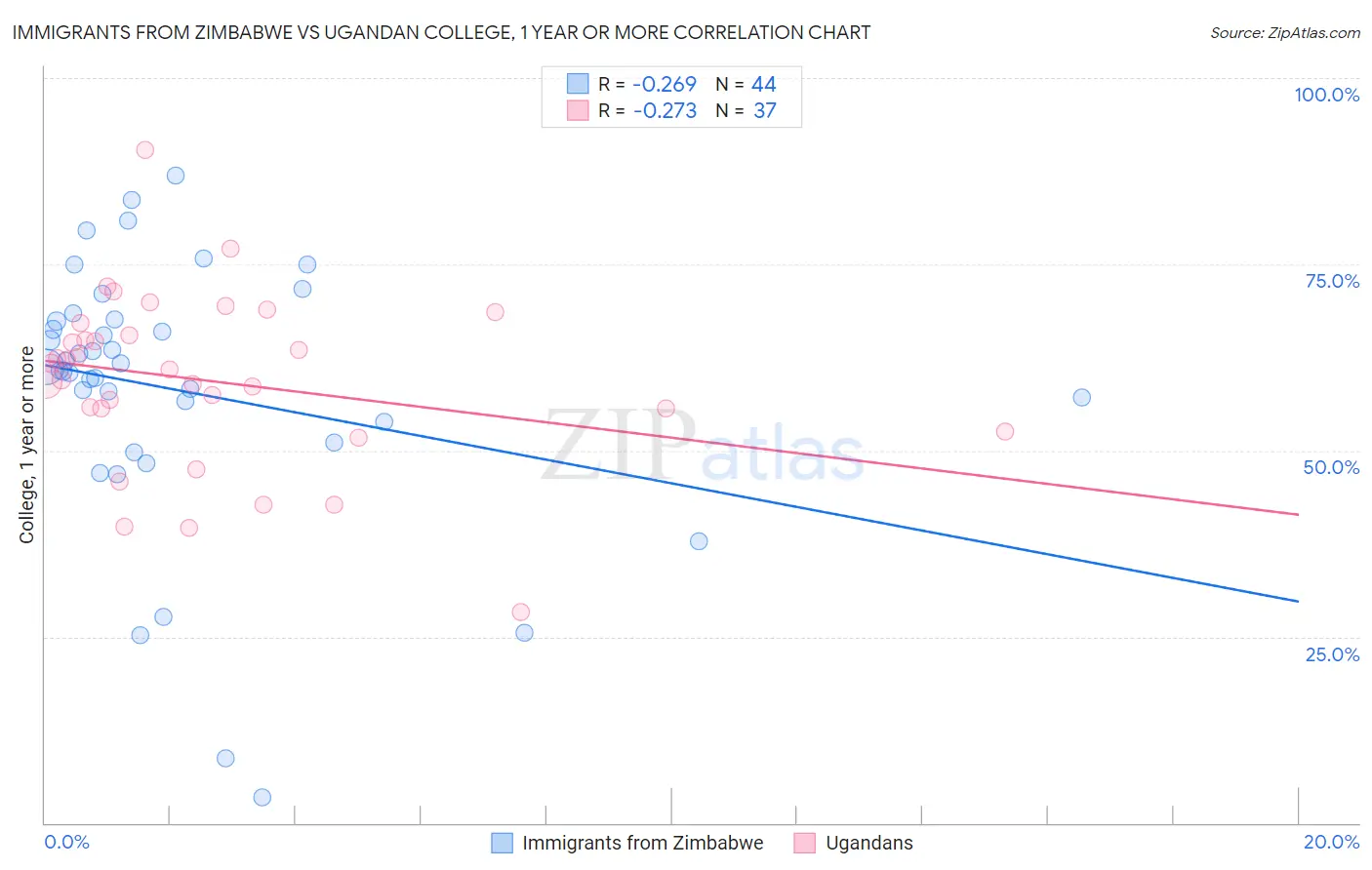 Immigrants from Zimbabwe vs Ugandan College, 1 year or more