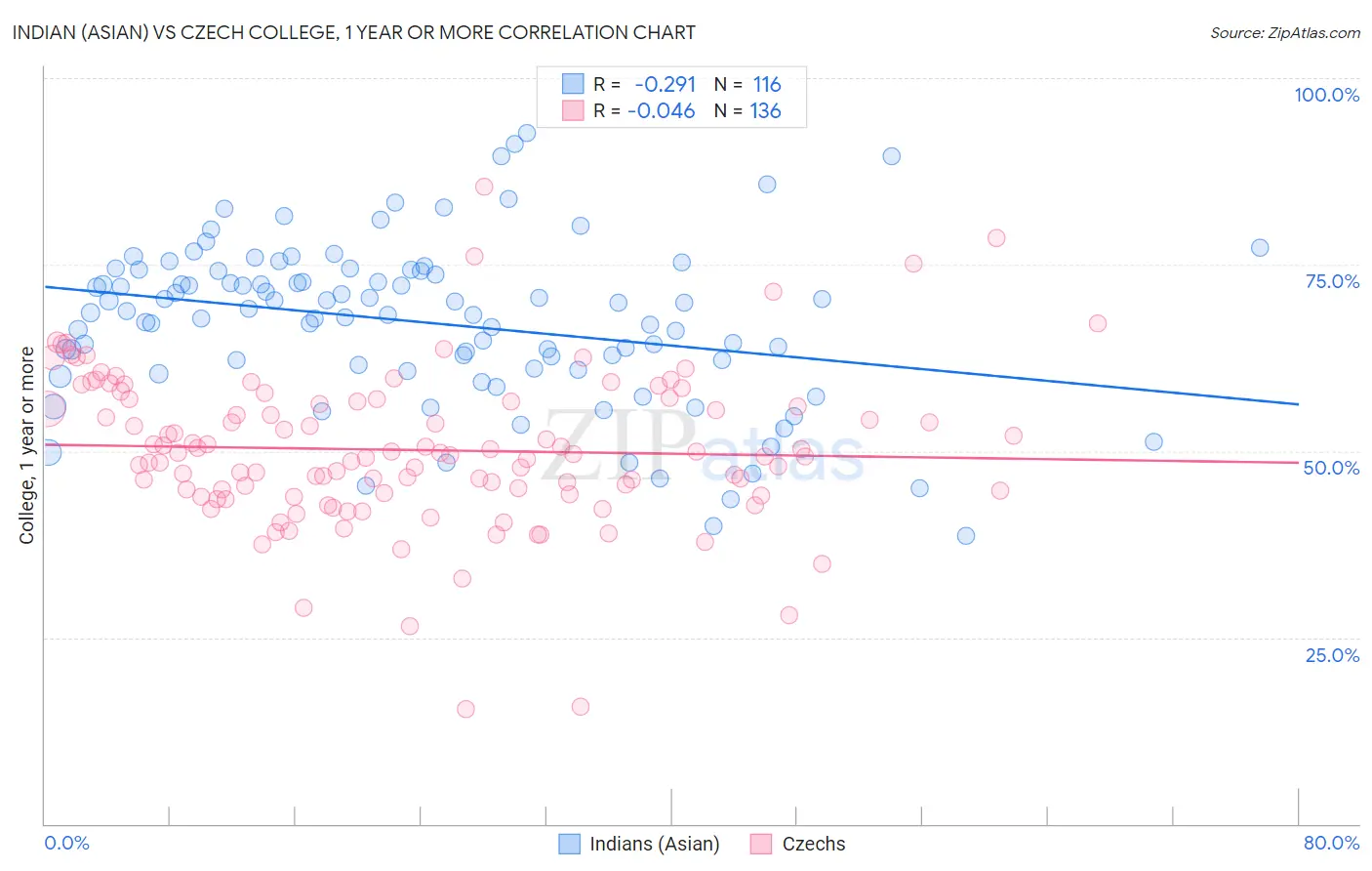 Indian (Asian) vs Czech College, 1 year or more