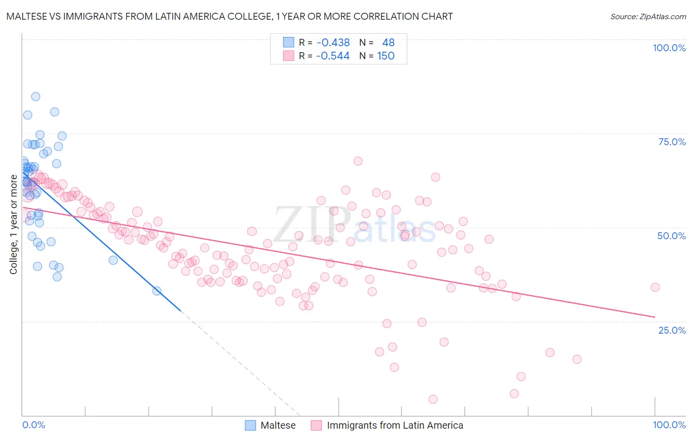 Maltese vs Immigrants from Latin America College, 1 year or more