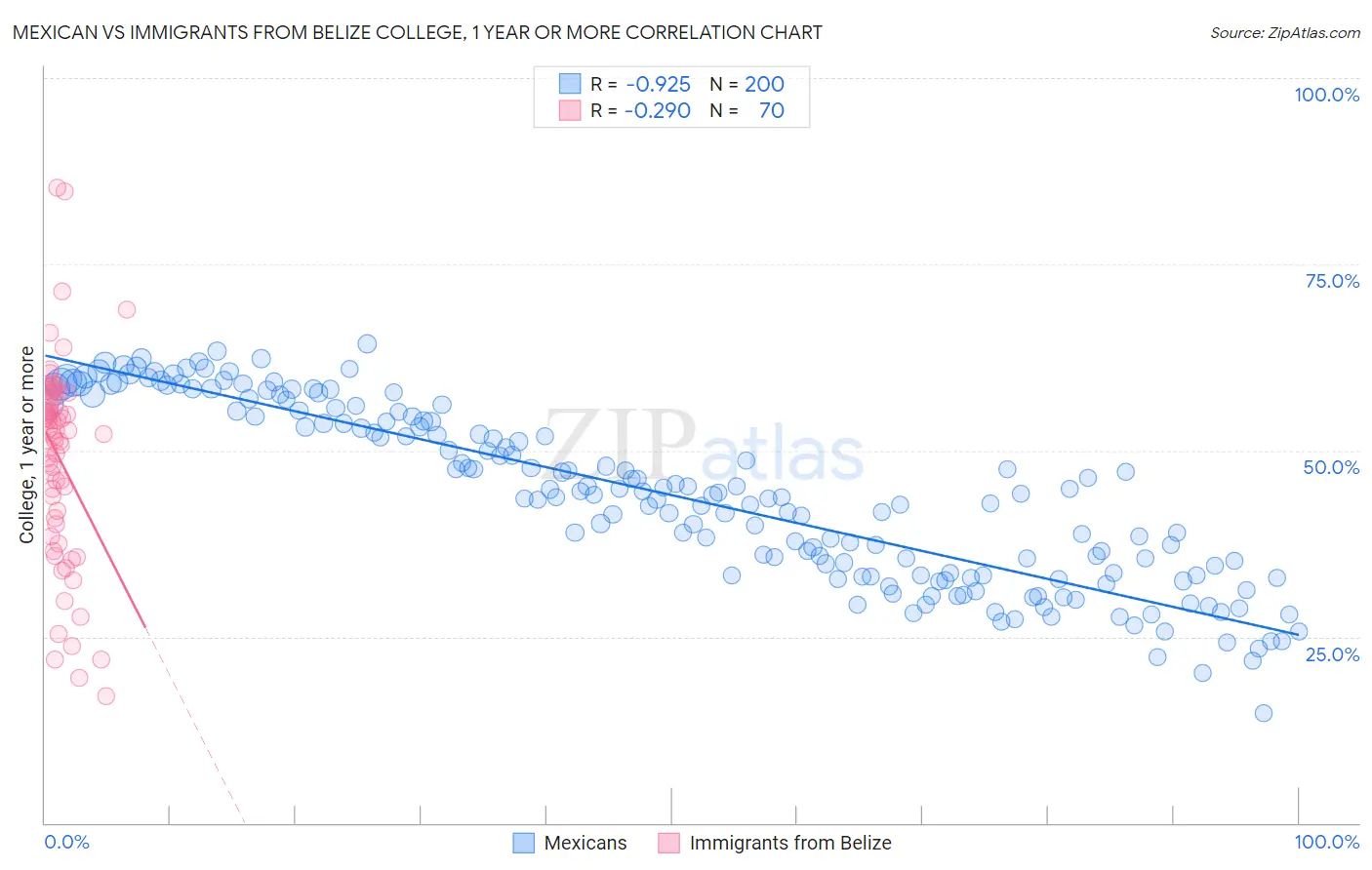 Mexican vs Immigrants from Belize College, 1 year or more