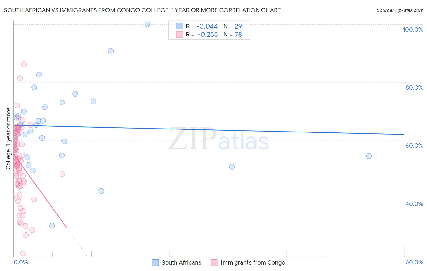 South African vs Immigrants from Congo College, 1 year or more