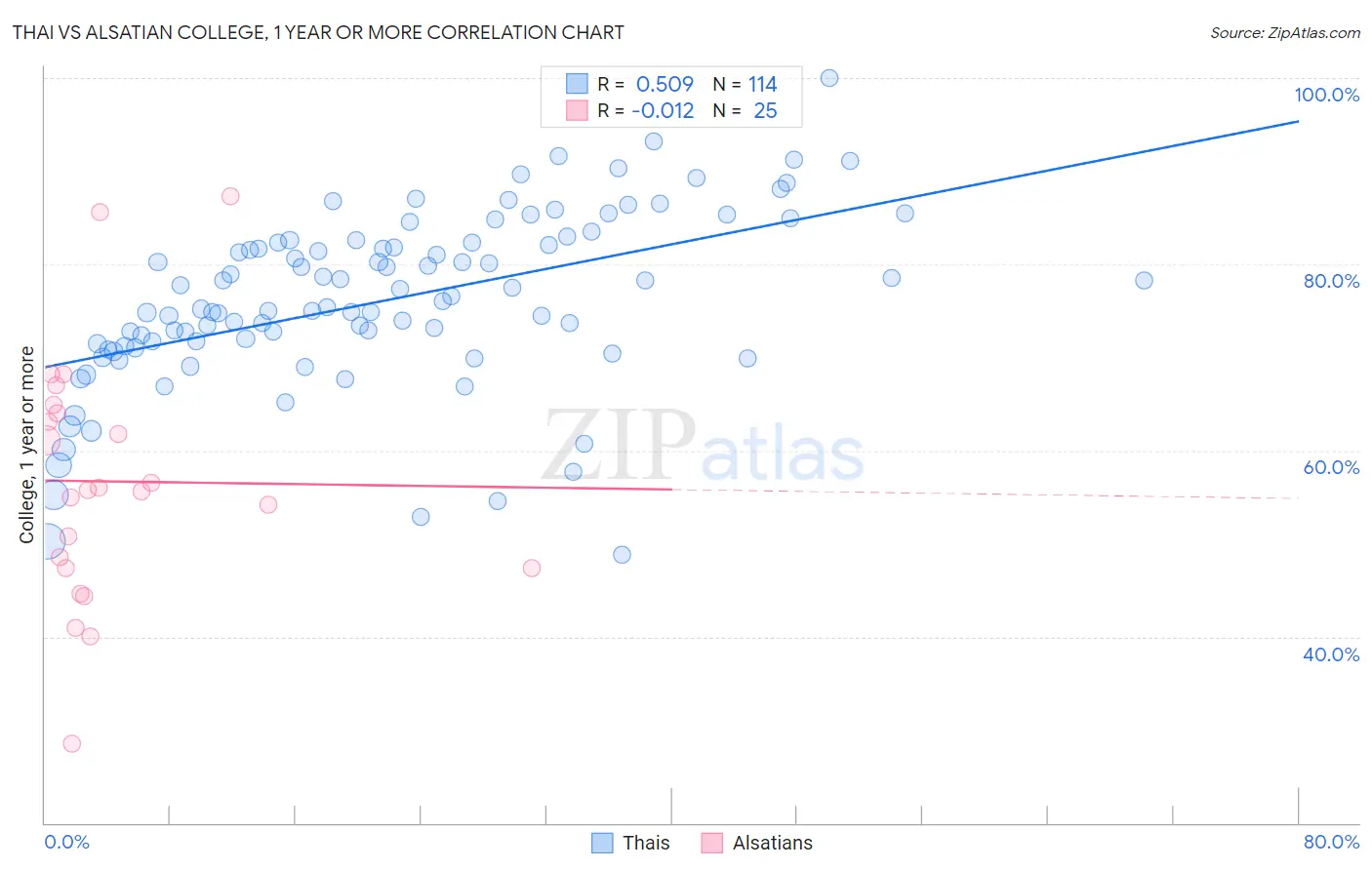 Thai vs Alsatian College, 1 year or more