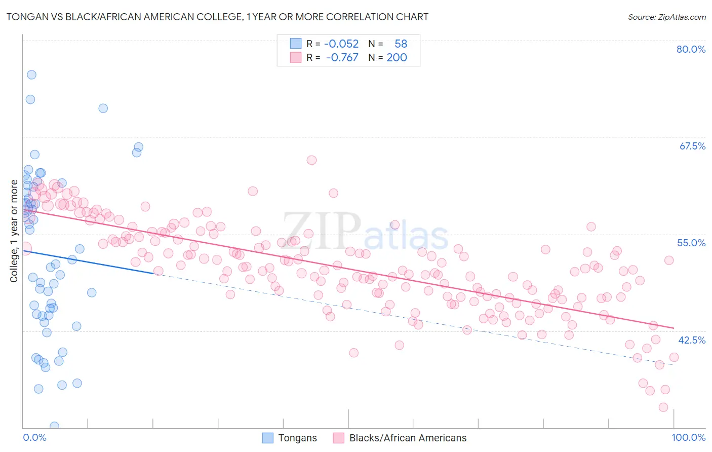 Tongan vs Black/African American College, 1 year or more