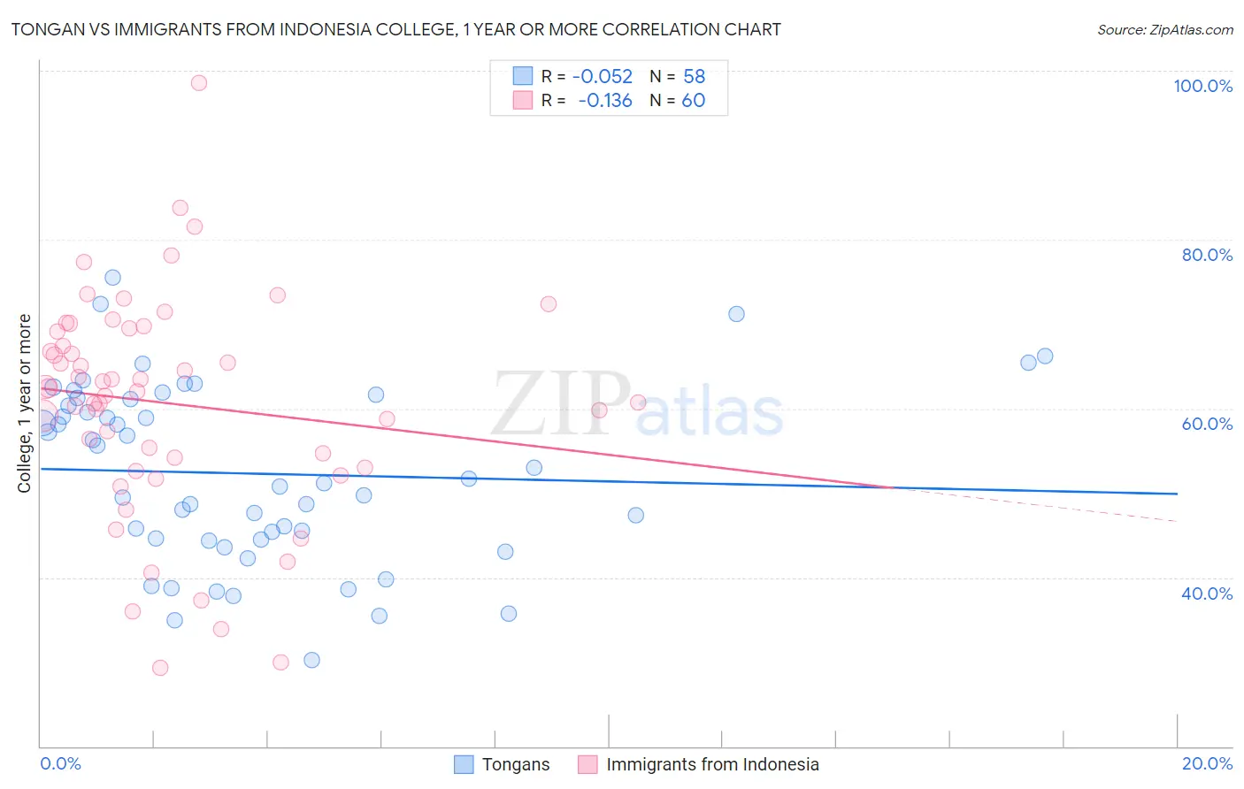 Tongan vs Immigrants from Indonesia College, 1 year or more