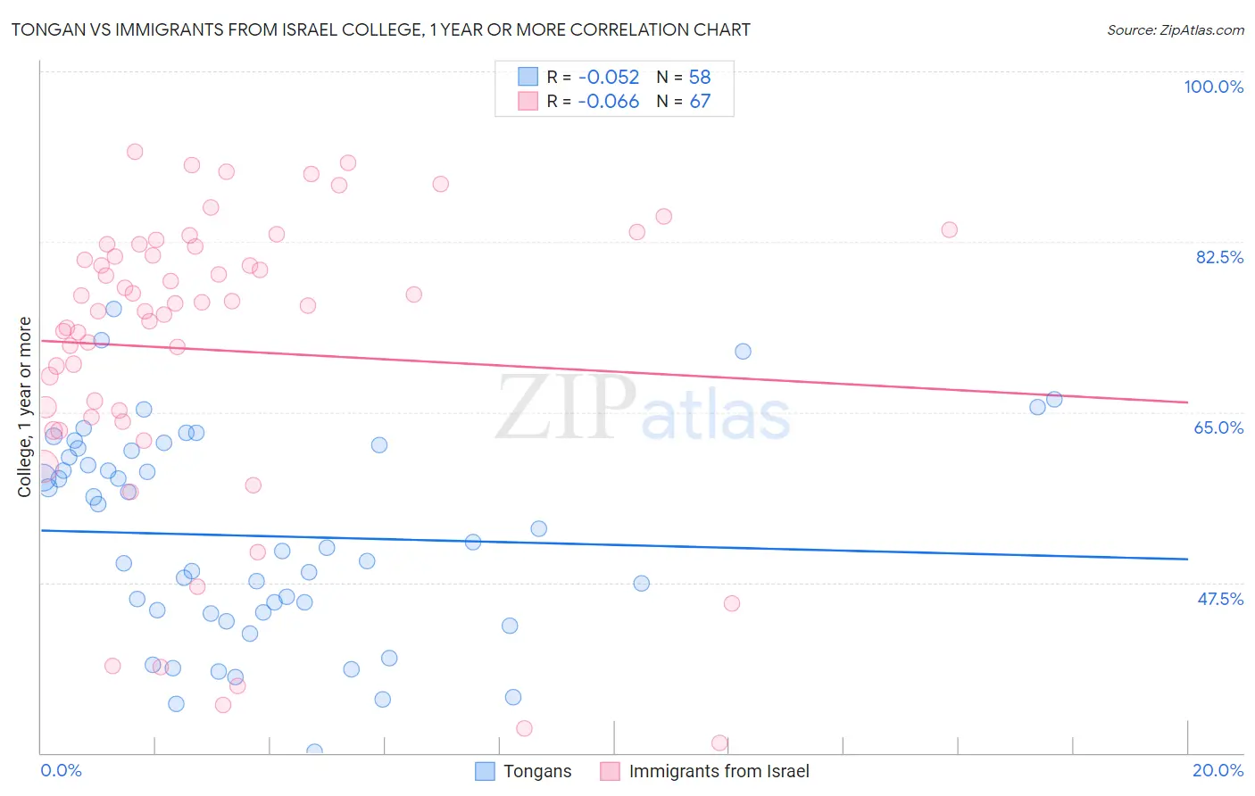 Tongan vs Immigrants from Israel College, 1 year or more