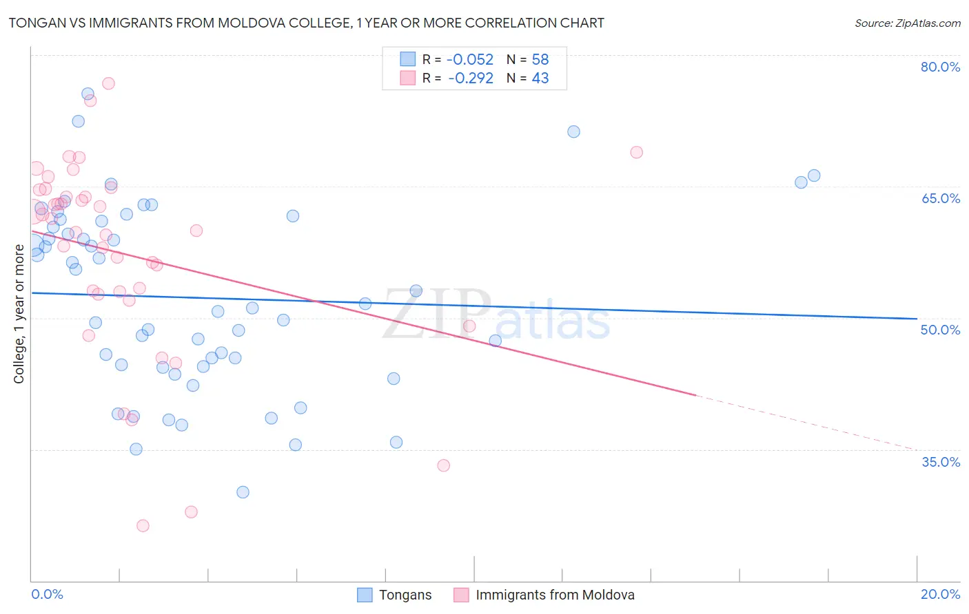 Tongan vs Immigrants from Moldova College, 1 year or more