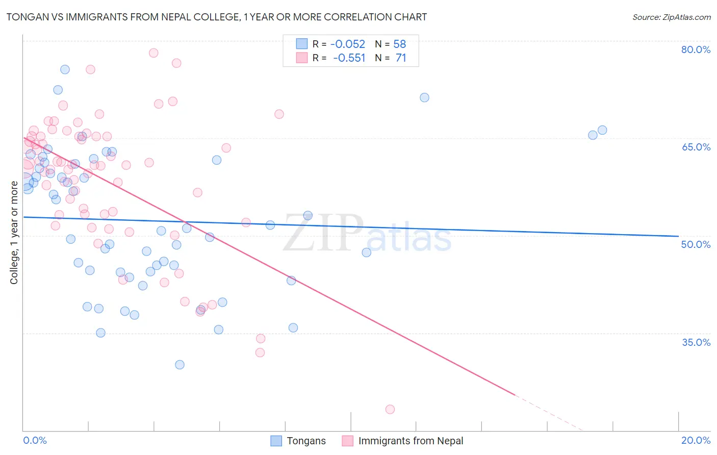 Tongan vs Immigrants from Nepal College, 1 year or more