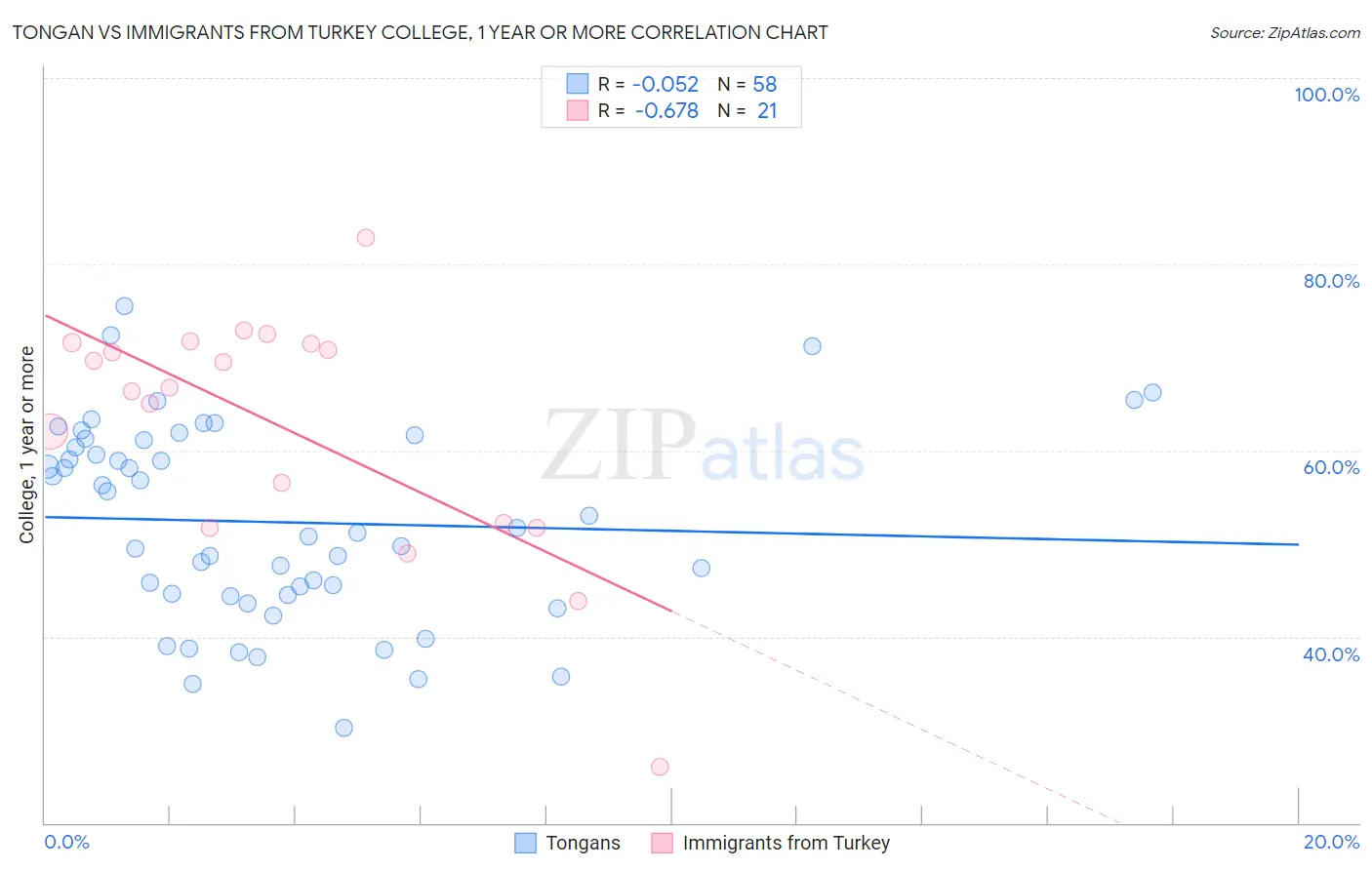 Tongan vs Immigrants from Turkey College, 1 year or more