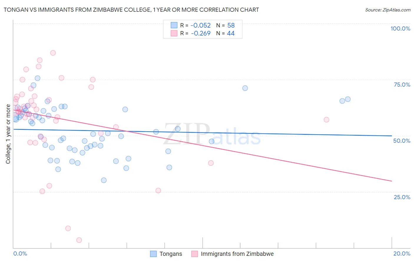 Tongan vs Immigrants from Zimbabwe College, 1 year or more