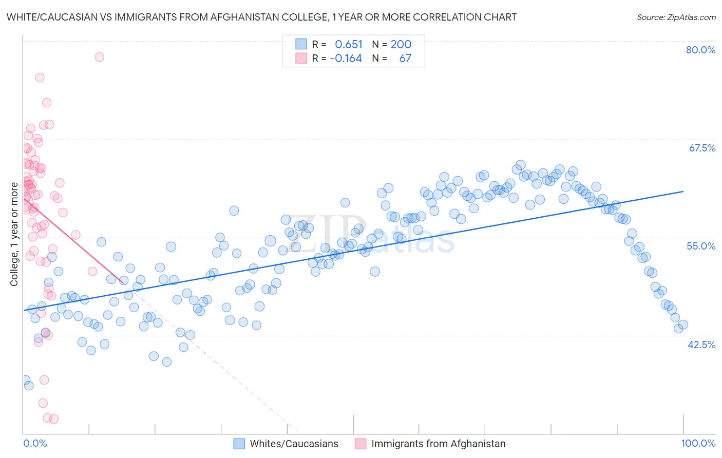 White/Caucasian vs Immigrants from Afghanistan College, 1 year or more