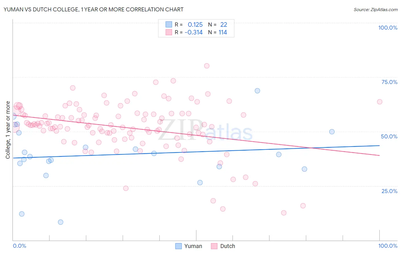 Yuman vs Dutch College, 1 year or more