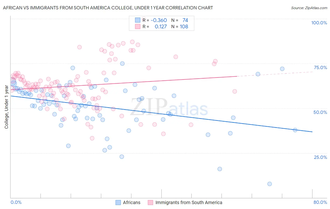 African vs Immigrants from South America College, Under 1 year