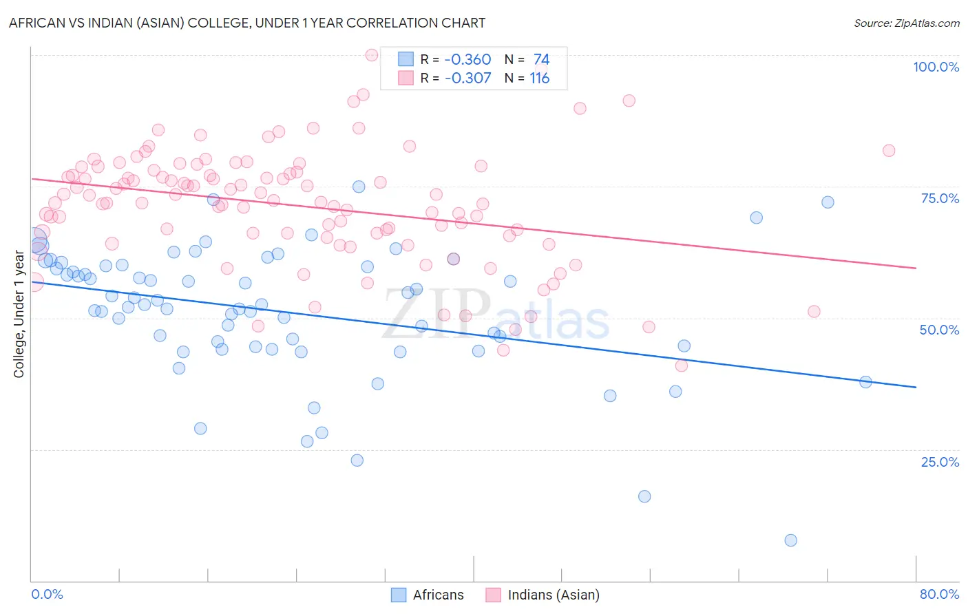 African vs Indian (Asian) College, Under 1 year