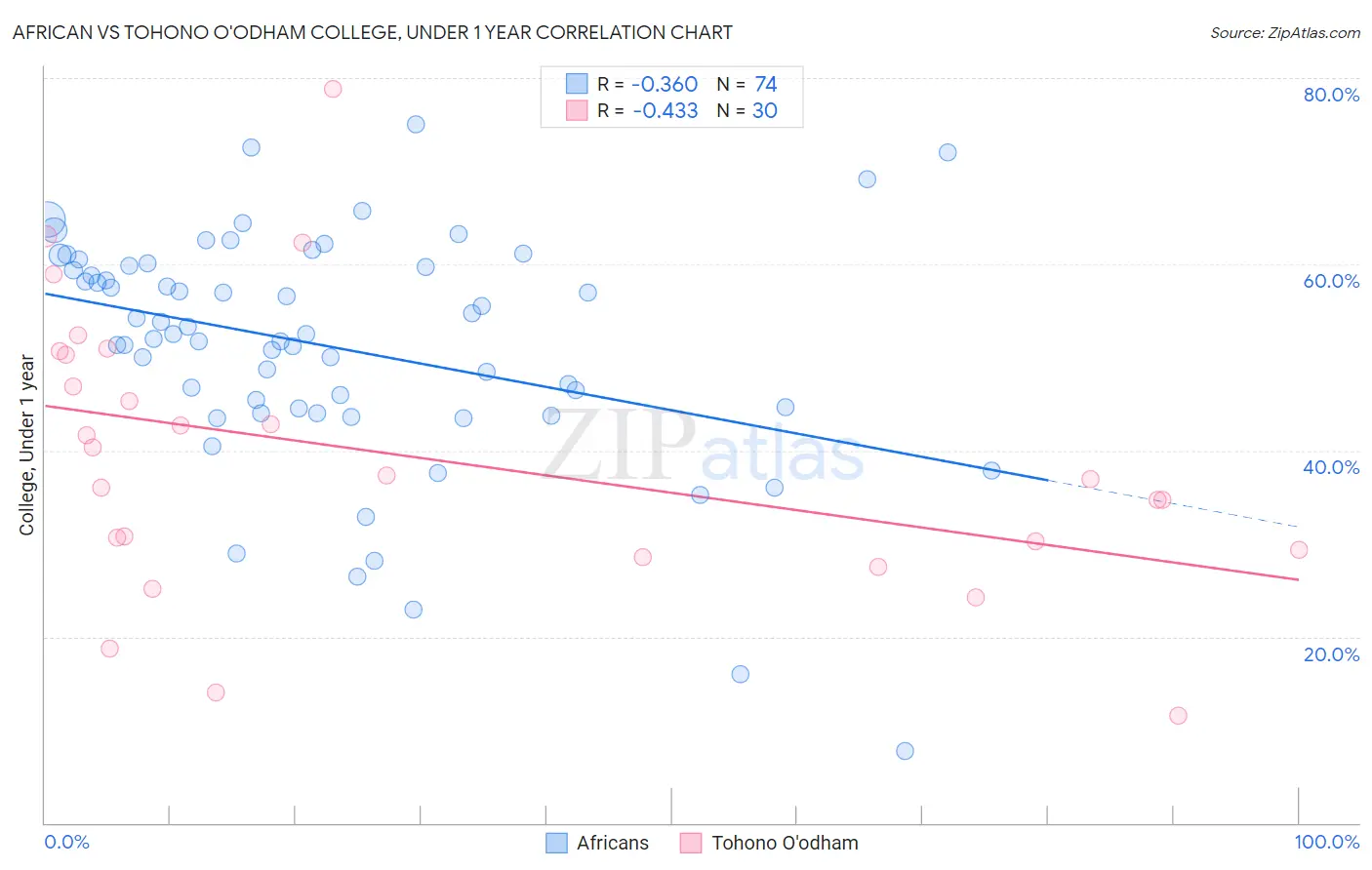 African vs Tohono O'odham College, Under 1 year
