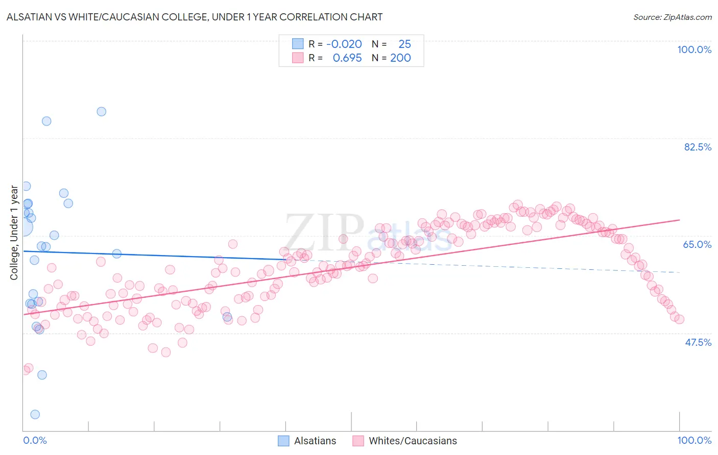 Alsatian vs White/Caucasian College, Under 1 year