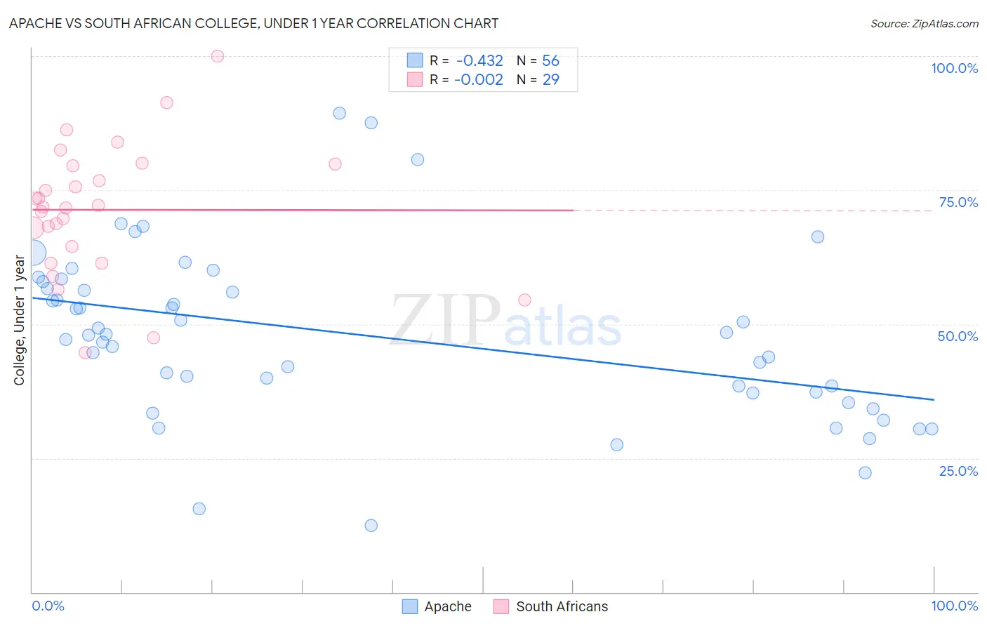Apache vs South African College, Under 1 year
