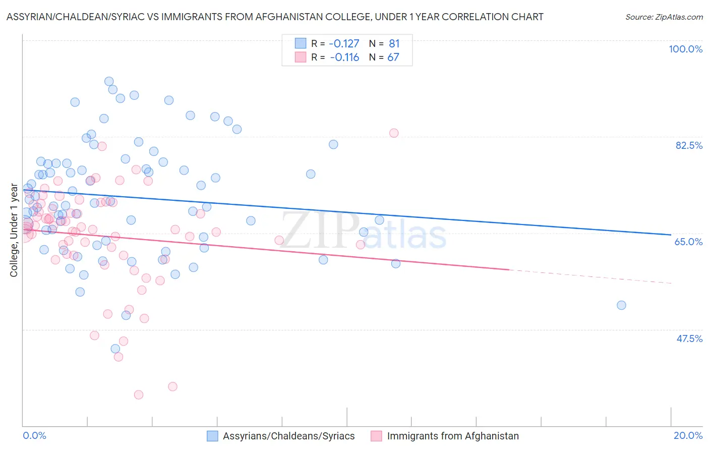 Assyrian/Chaldean/Syriac vs Immigrants from Afghanistan College, Under 1 year