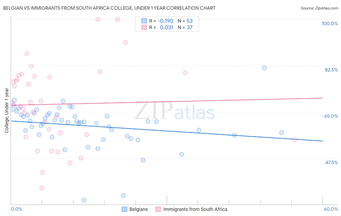 Belgian vs Immigrants from South Africa College, Under 1 year