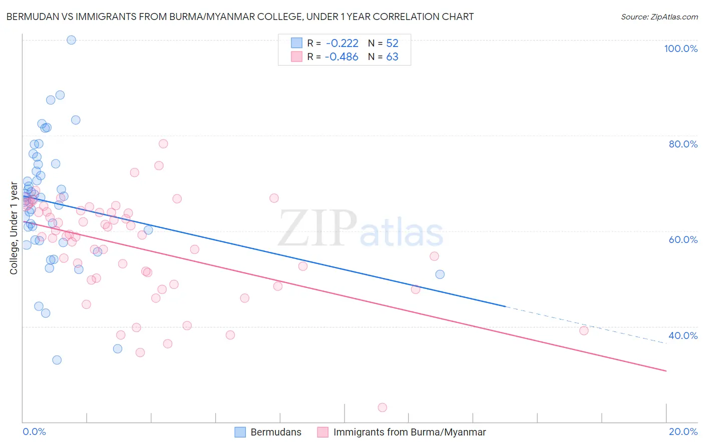 Bermudan vs Immigrants from Burma/Myanmar College, Under 1 year