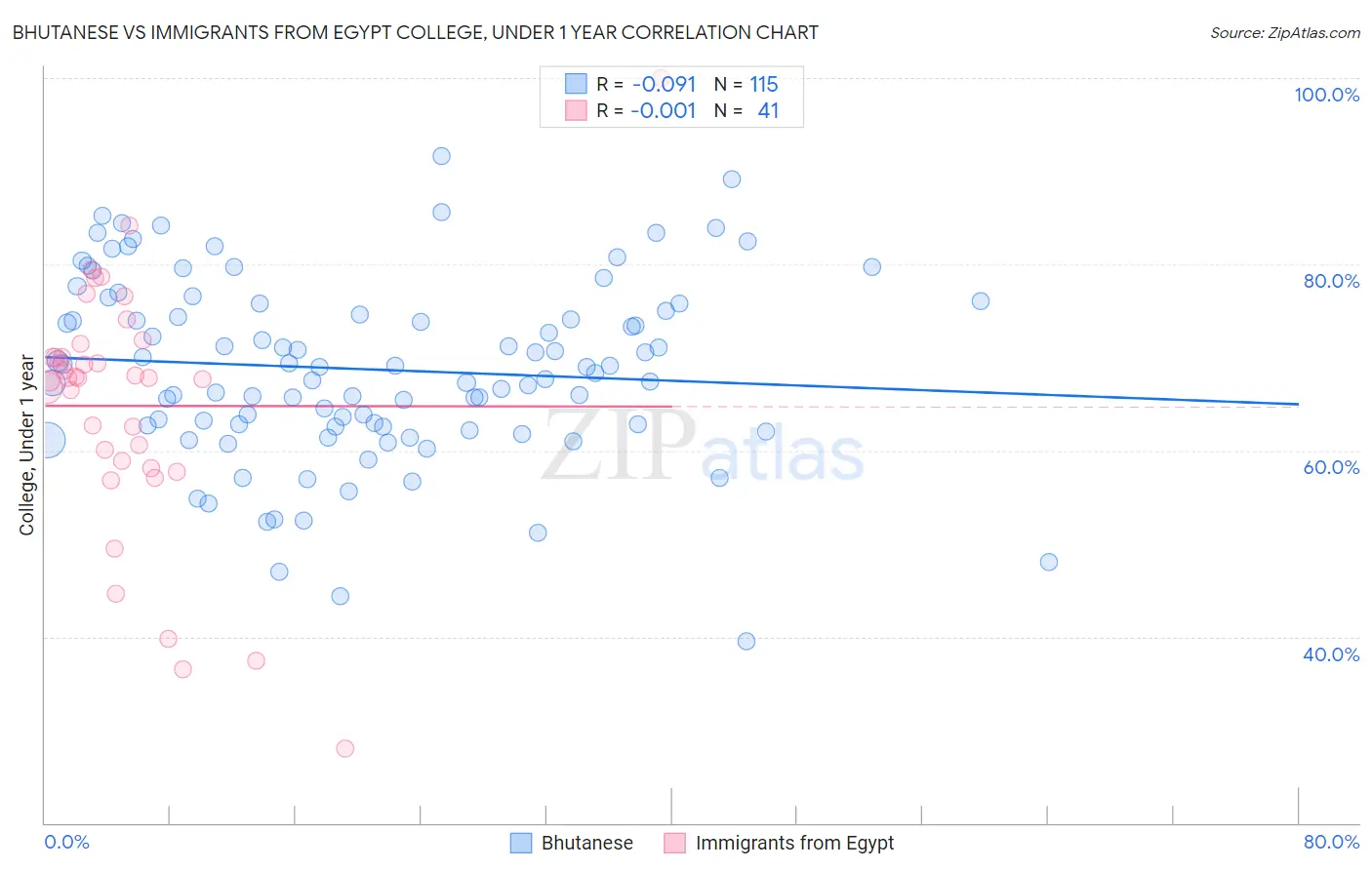Bhutanese vs Immigrants from Egypt College, Under 1 year
