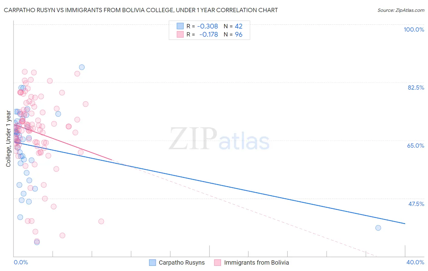 Carpatho Rusyn vs Immigrants from Bolivia College, Under 1 year