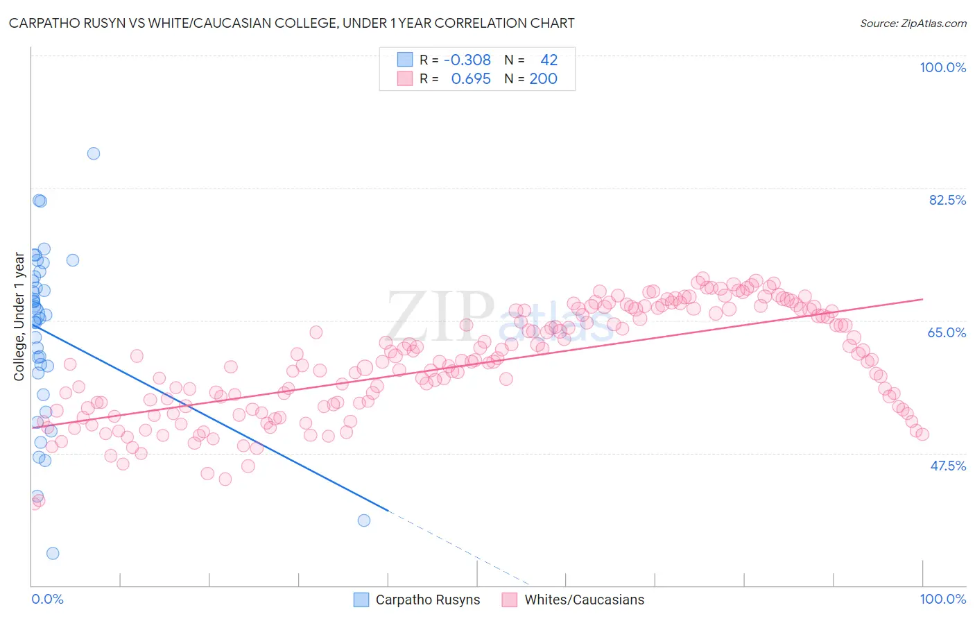 Carpatho Rusyn vs White/Caucasian College, Under 1 year