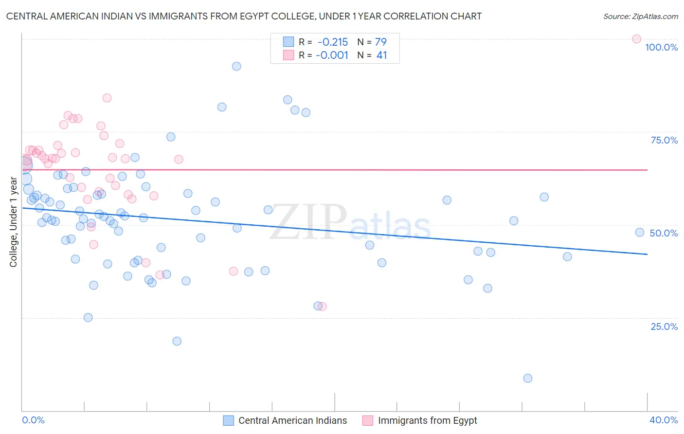 Central American Indian vs Immigrants from Egypt College, Under 1 year