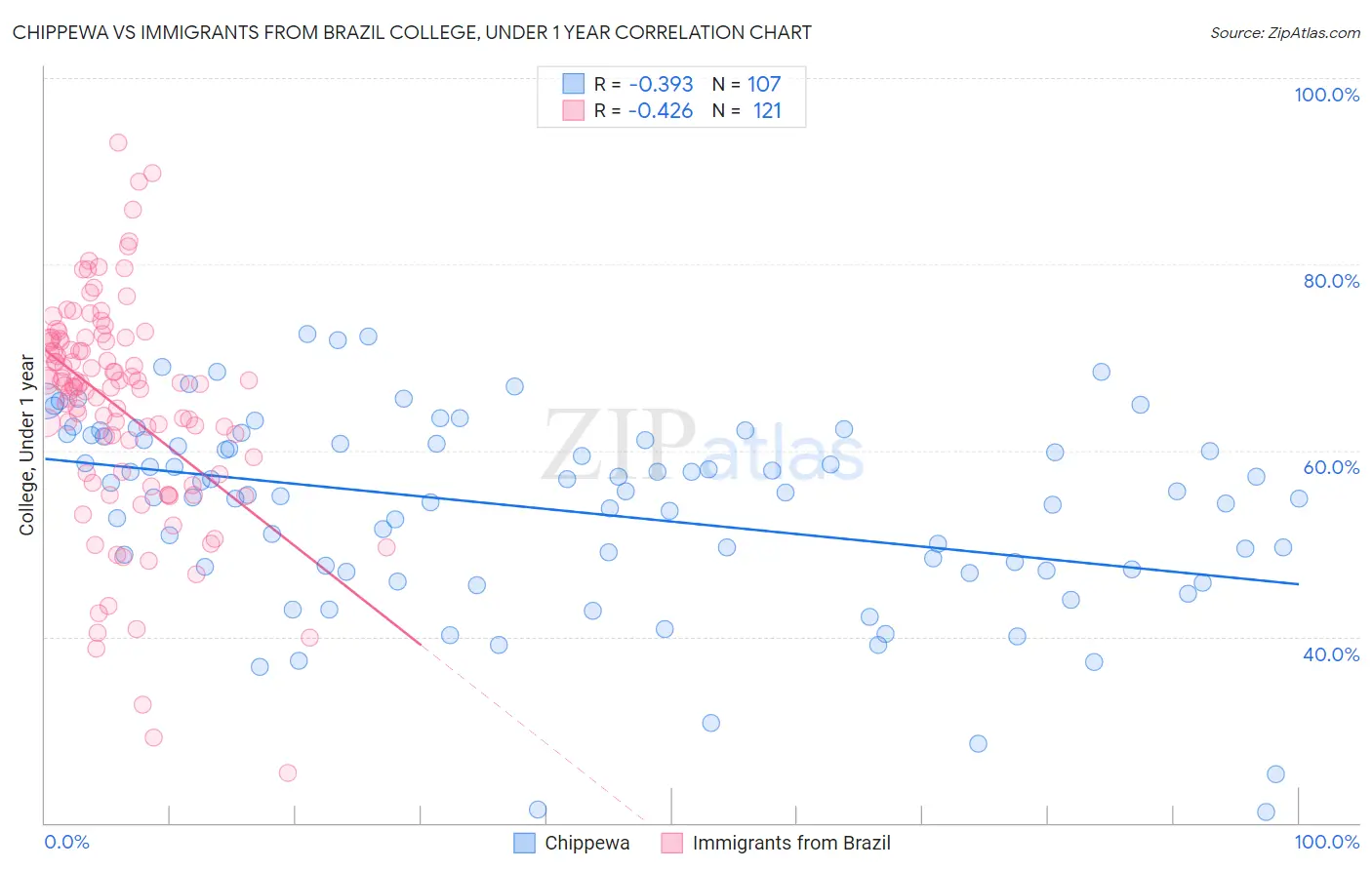 Chippewa vs Immigrants from Brazil College, Under 1 year