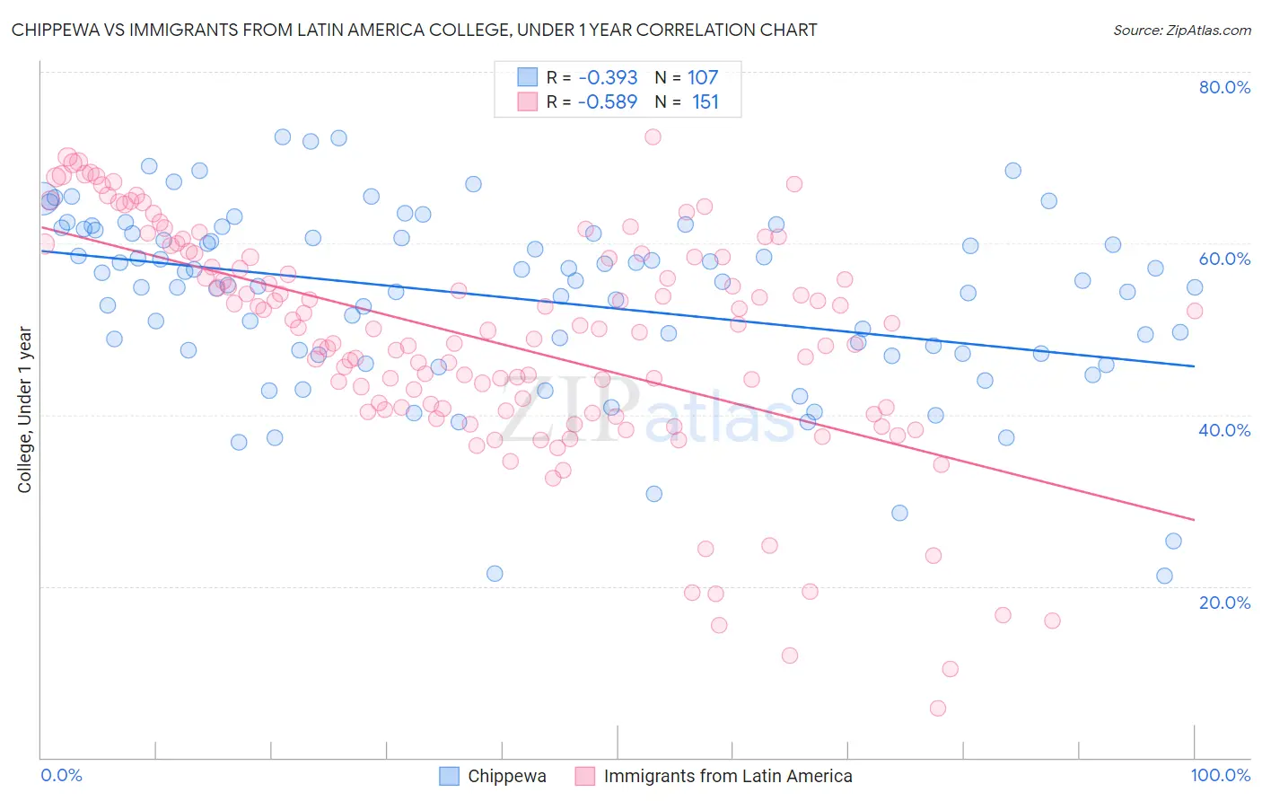 Chippewa vs Immigrants from Latin America College, Under 1 year